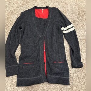 Free People Charcoal and Scarlet Cardigan